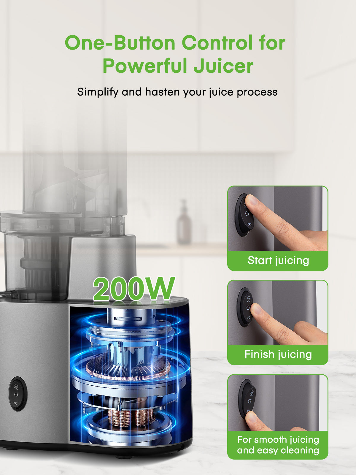 Fohere Cold Press Juicer Extractor, Juicer Machines Vegetable and Fruit Fit Whole Fruits & Vegetables with 4.72" Wide Mouth Easy to Clean, Slow Masticating Juicer with Reverse Function, Quiet Motor