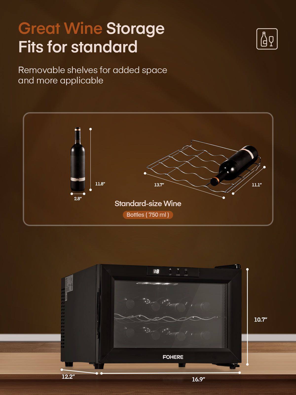 8 Bottles Freestanding Wine Cellar, Wine Fridge with Digital Temperature Control