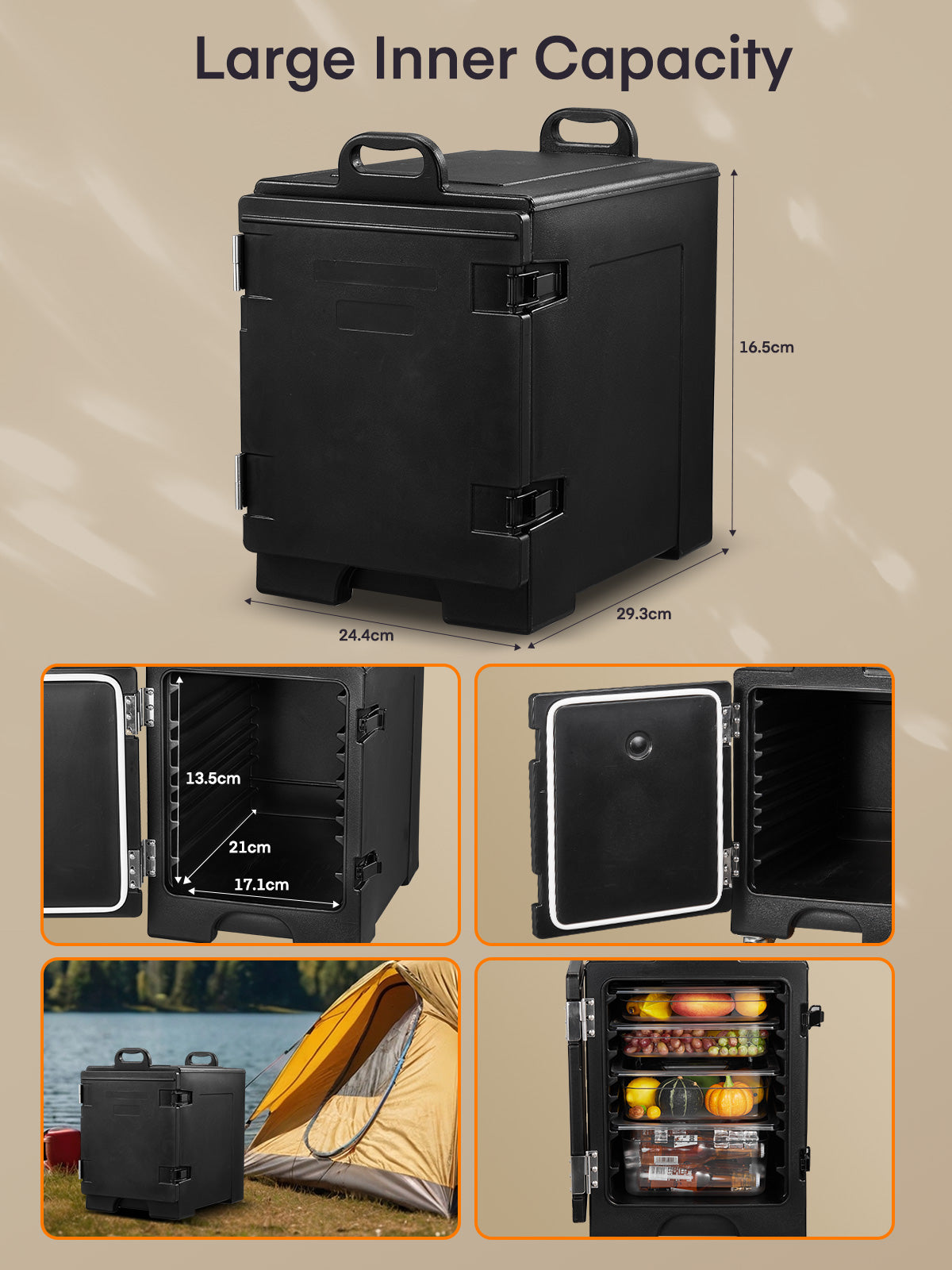 Catering Hot Box Food Warmer w/Wheels, 82Qt LLDPE Insulated Food Pan Carrier, Stackable Design, Handles, Front Loading Food Warmer for Restaurant Canteen Party