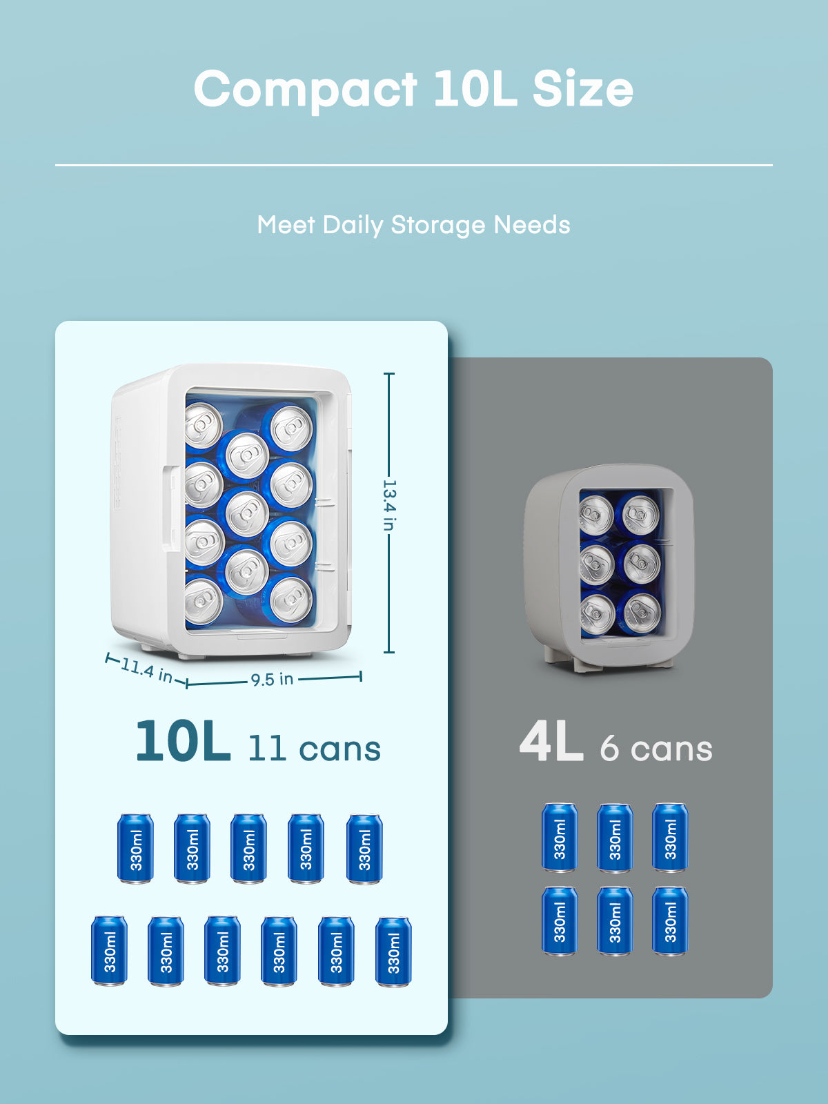 10 L Mini Fridge, Small Bedroom Refrigerator Led Mirror Door with 3-Mode, Cooler & Warmer for Dorm, Office