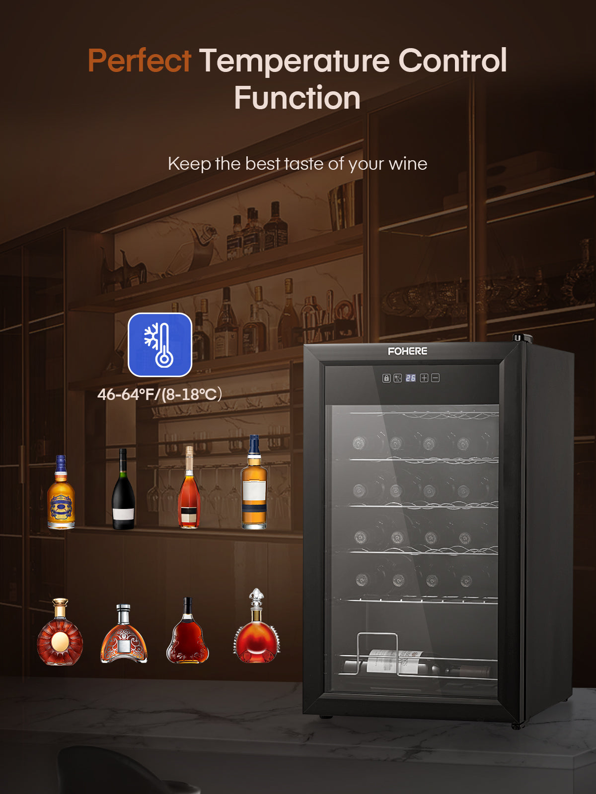 28 Bottles Freestanding Wine Cellar, Wine Fridge with Digital Temperature Control