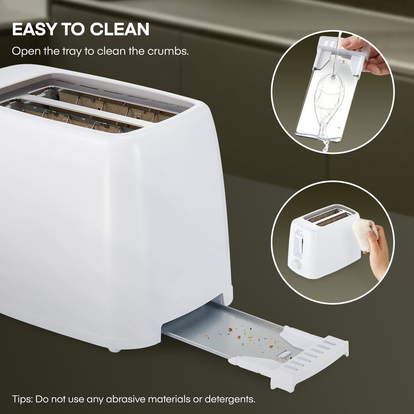 Toaster 2 Slice Extra Wide Slot, 6 Settings Compact Toaster with Removable Crumb Tray, Bagels, Waffles, Specialty Breads, White