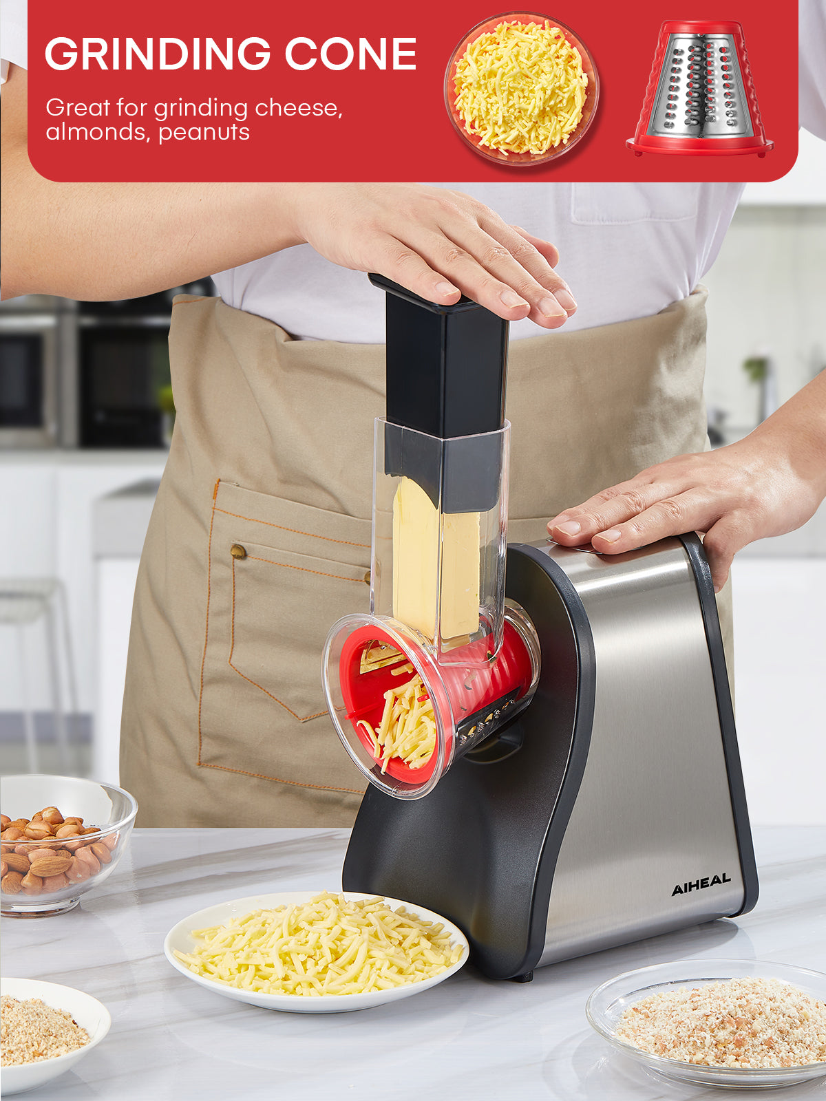 4 in 1 Electric Vegetable Grater 150W Electric Grater for Fruit and Vegetables, Ideal for Cheese, Cucumber, Carrot