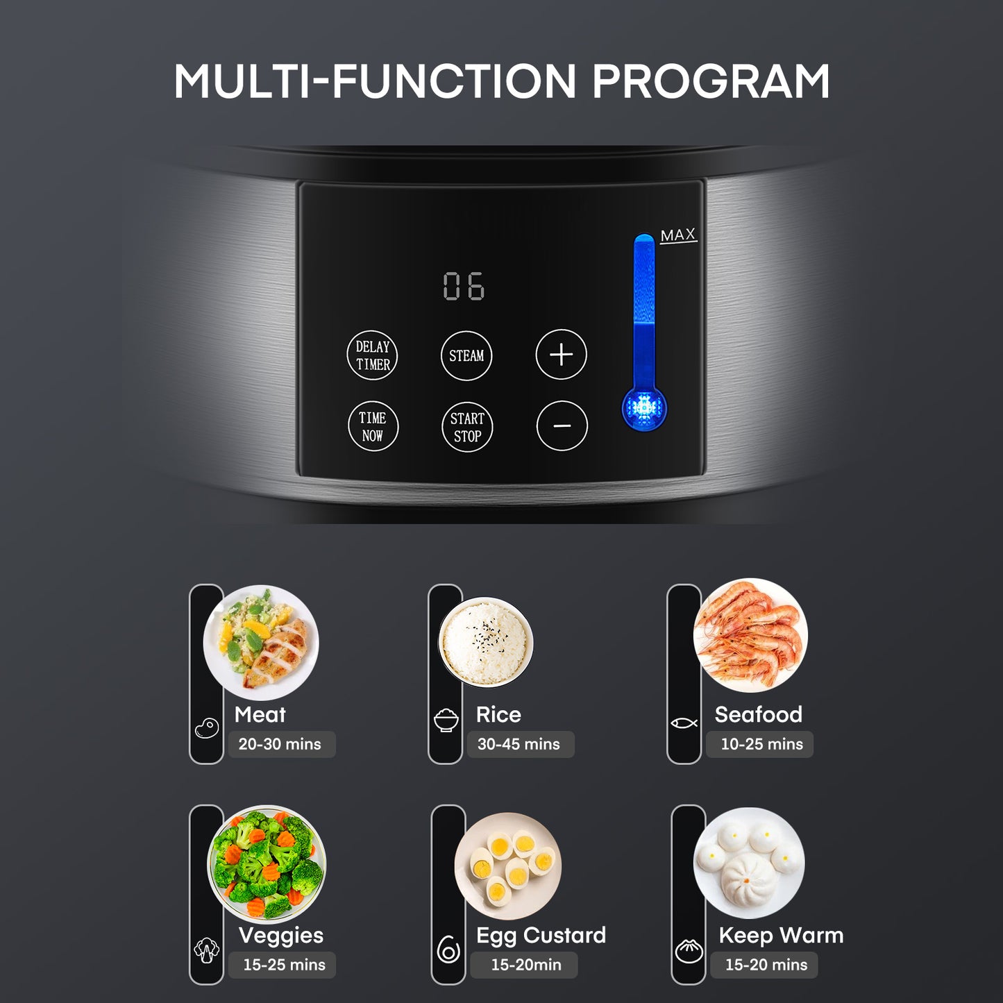 3 Tier Food Steamer 13.7QT, FOHERE 800W Electric Food Steamer for Cooking, Auto Shut-off 60-min Timer, 24H Delay Start Timer for Veggies Seafood Rice