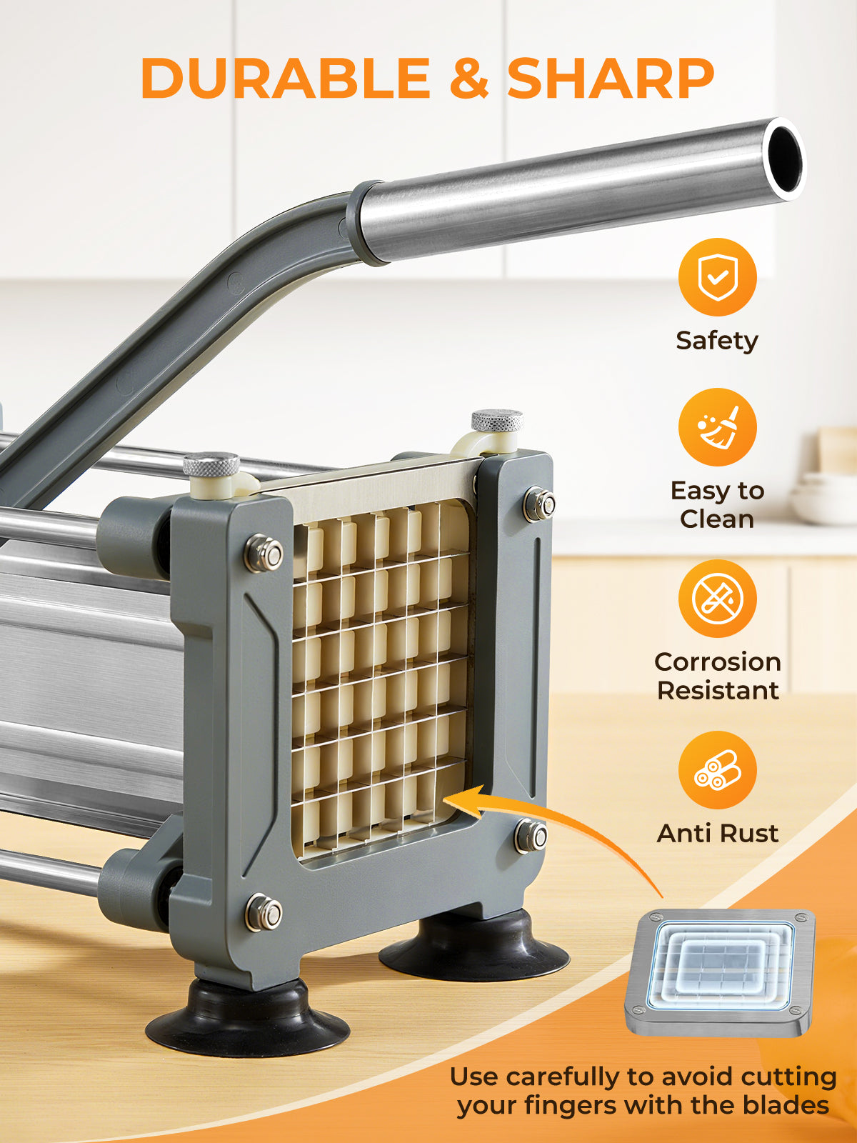 French Fry Cutter, Professional Potato Cutter Slicer with 1/2 In & 3/8 In & 1/4 In Stainless Steel Blades, FOHERE
