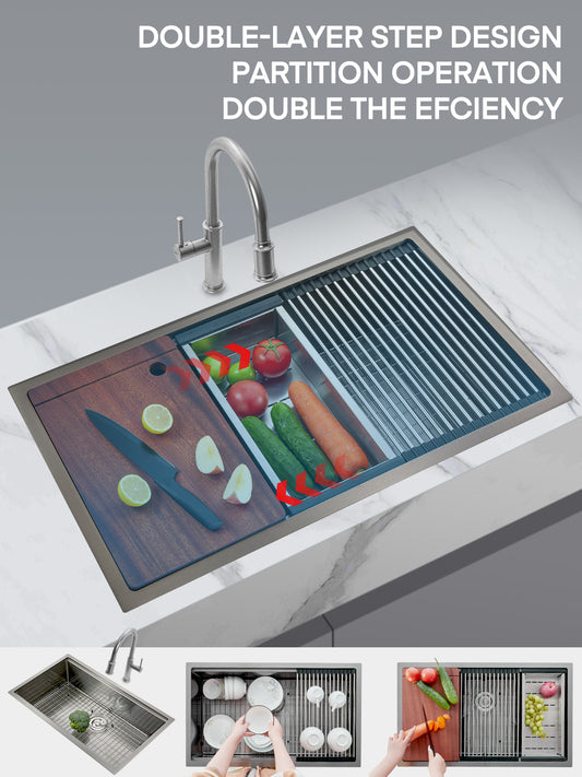 32" Farmhouse Single Basin Stainless Steel Sink, Undermount Kitchen Sink, 5-in-1