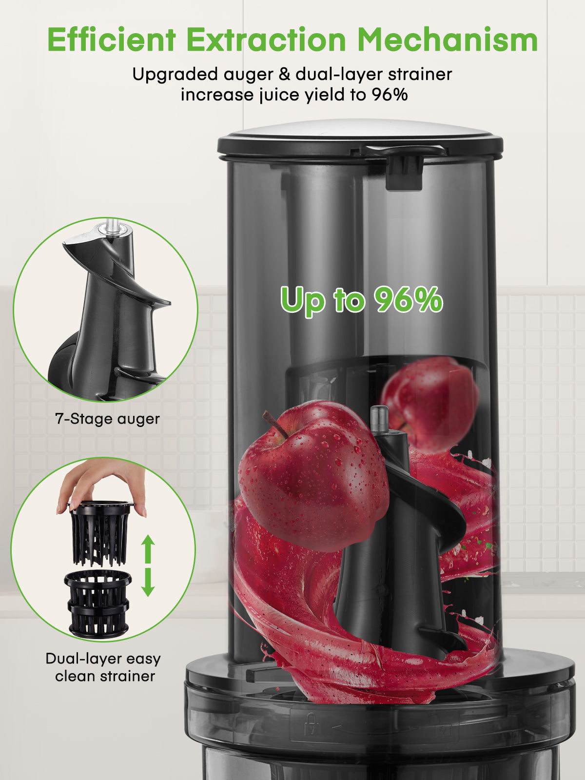 Fohere Cold Press Juicer Extractor, Juicer Machines Vegetable and Fruit Fit Whole Fruits & Vegetables with 4.72" Wide Mouth Easy to Clean, Slow Masticating Juicer with Reverse Function, Quiet Motor