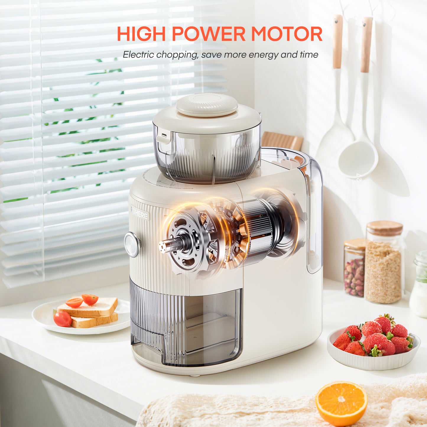 6 in 1 Electric Cheese Grater Vegetable Chopper with 1.8L Container, 3.6 Inch Wide Chute, Dishwasher Safe for Kitchen Prep, FOHERE