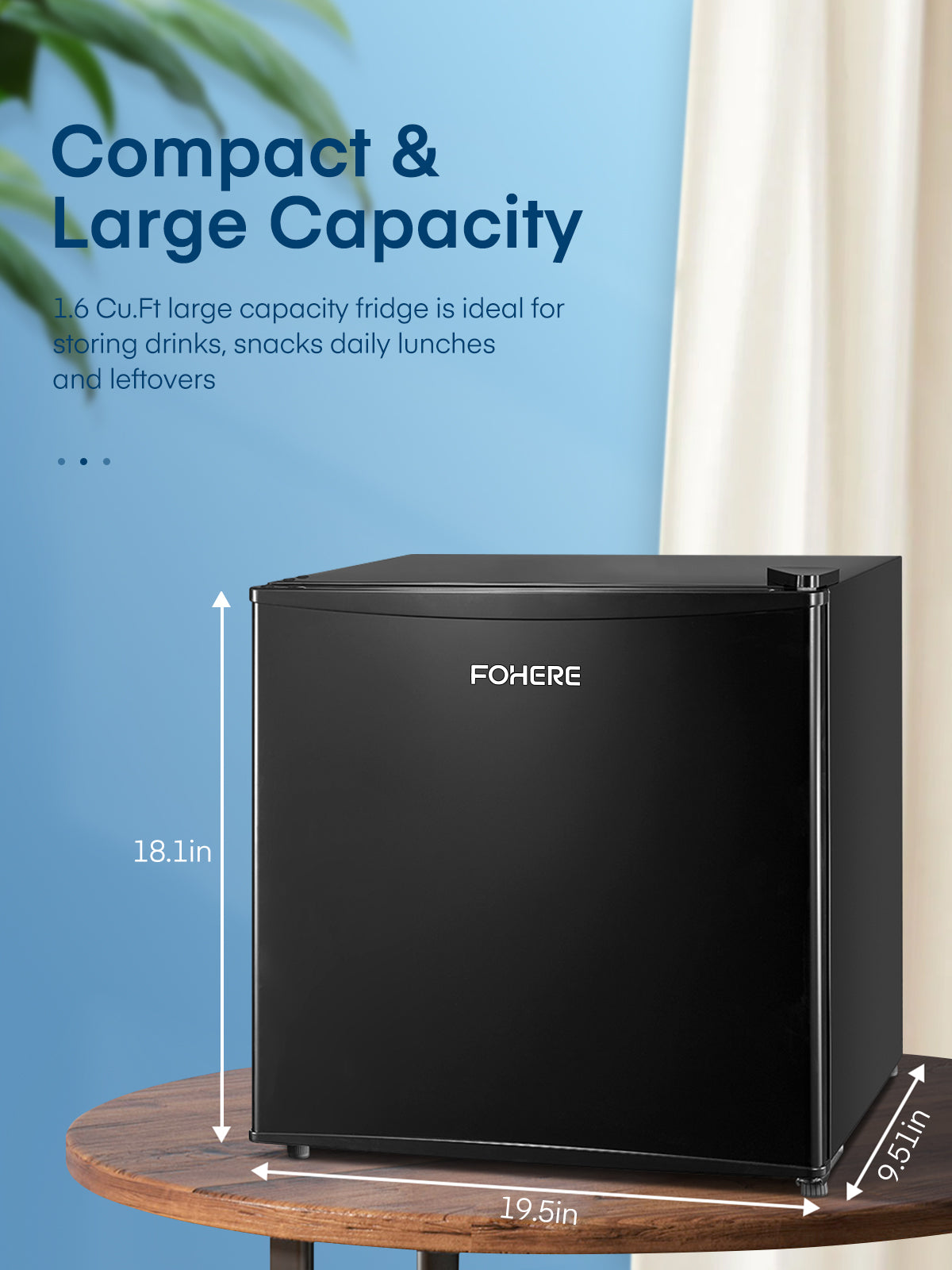FOHERE 1.6 Cu. Ft Refrigerator with Top Freezer, Single Door, 46L Capacity, Black