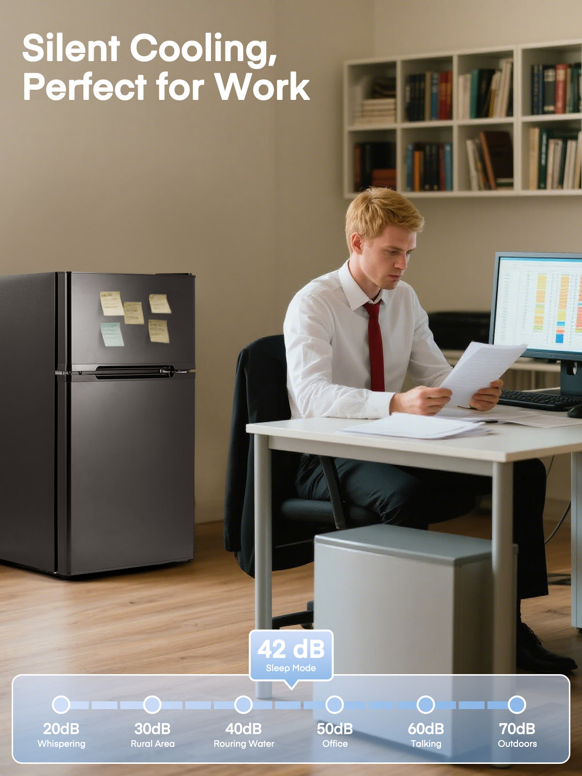 3.1 Cu.ft Mini Refrigerator 2 Doors with Ice Tray, Small Fridge with Temp Contorl for Bedroom, Office
