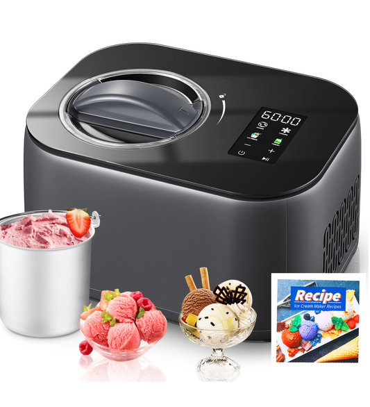𝟐-𝐢𝐧-𝟏 Ice Cream Maker Yogurt Machine 1.2 Qt with Glossy Touch Screen, Ice Cream Output in 45 Min, No Pre-Freezing, Keep Cool Function, LCD Digital Display & Timer, Ice Cream/Yogurt/Gelato/Sorbet
