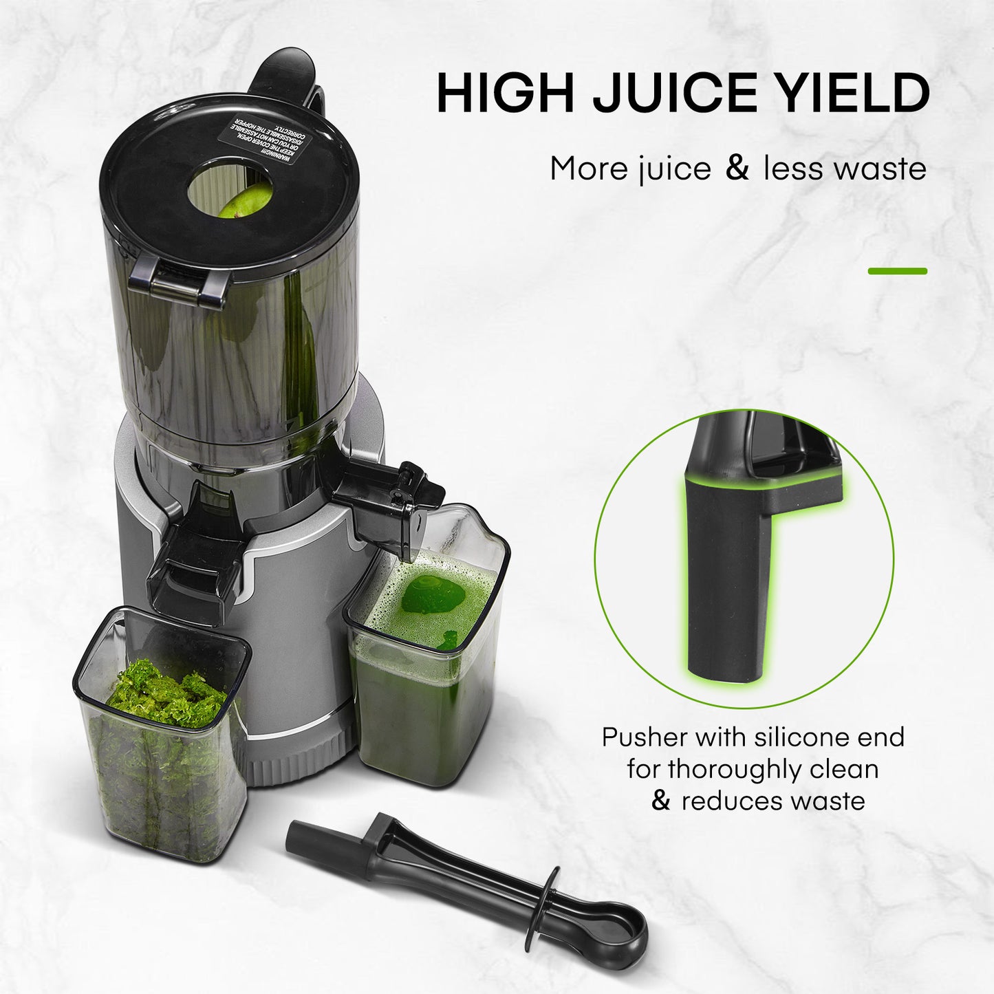 Fohere Juicer Machines, 5.3" Chute Cold Press Juicer 250 Watts, Slow Masticating Juicer Easy Clean