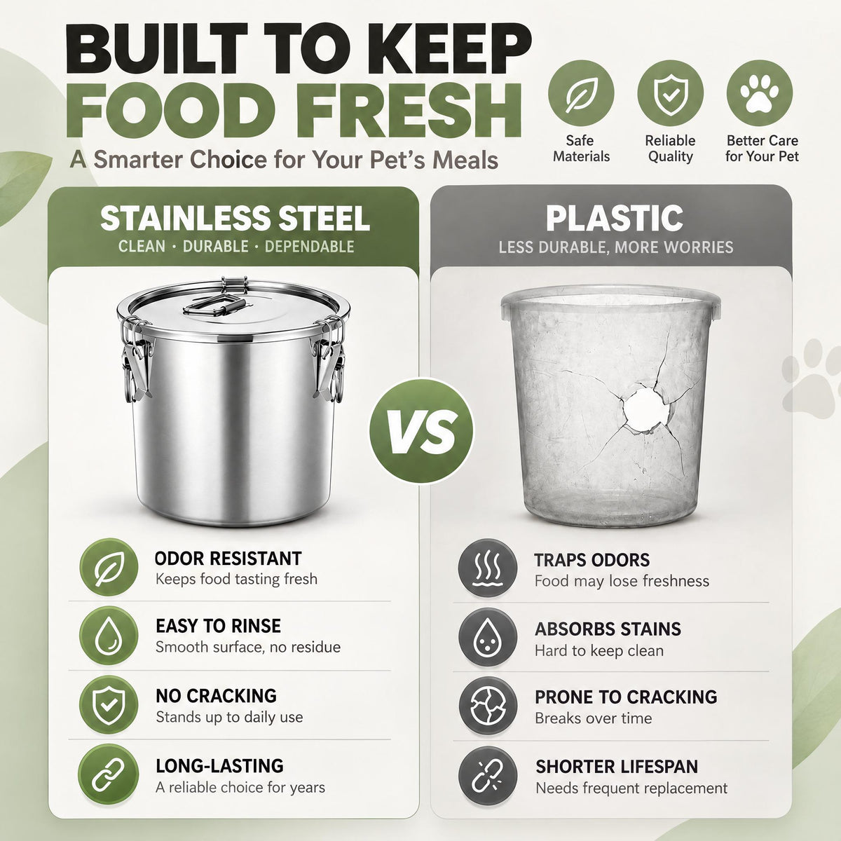 FOHERE Stainless Steel Dog Food Storage Container 35-40 LBS, Airtight Locking Lid Pet Food Bin, Moisture Proof Kibble Storage for Dogs Cats, Keep Fresh Easy to Clean
