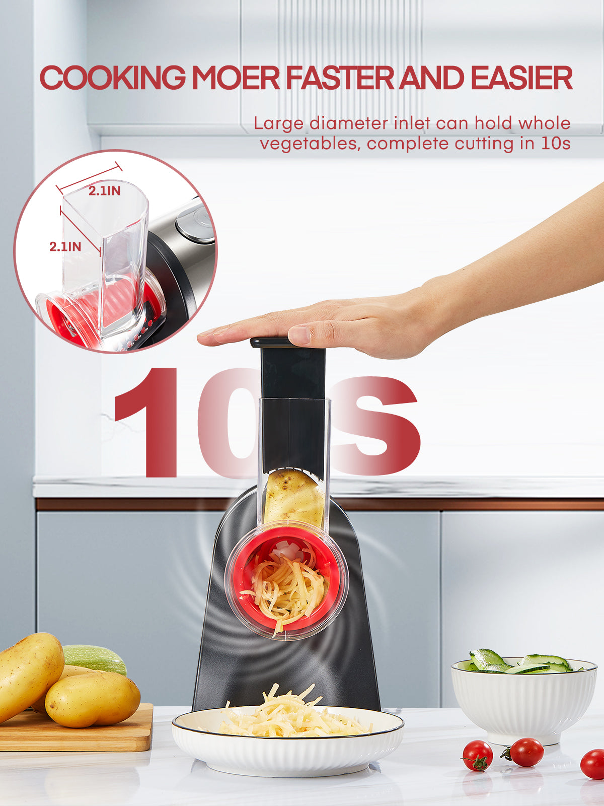 4 in 1 Electric Vegetable Grater 150W Electric Grater for Fruit and Vegetables, Ideal for Cheese, Cucumber, Carrot