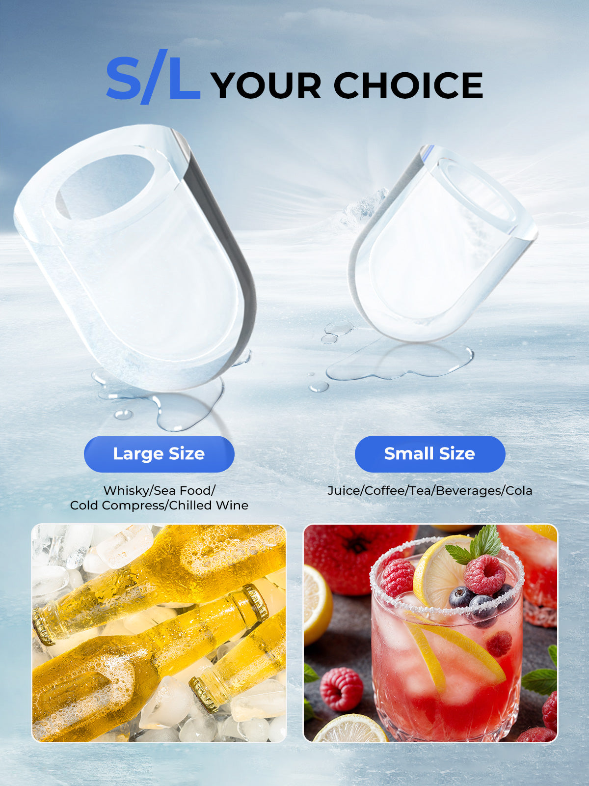 Ice Maker Machine Countertop 30lbs in 24H, 2 Sizes, Comfort Handle, Seflclean, Bullet Shaped Ice for Home Kitchen Office Bar,