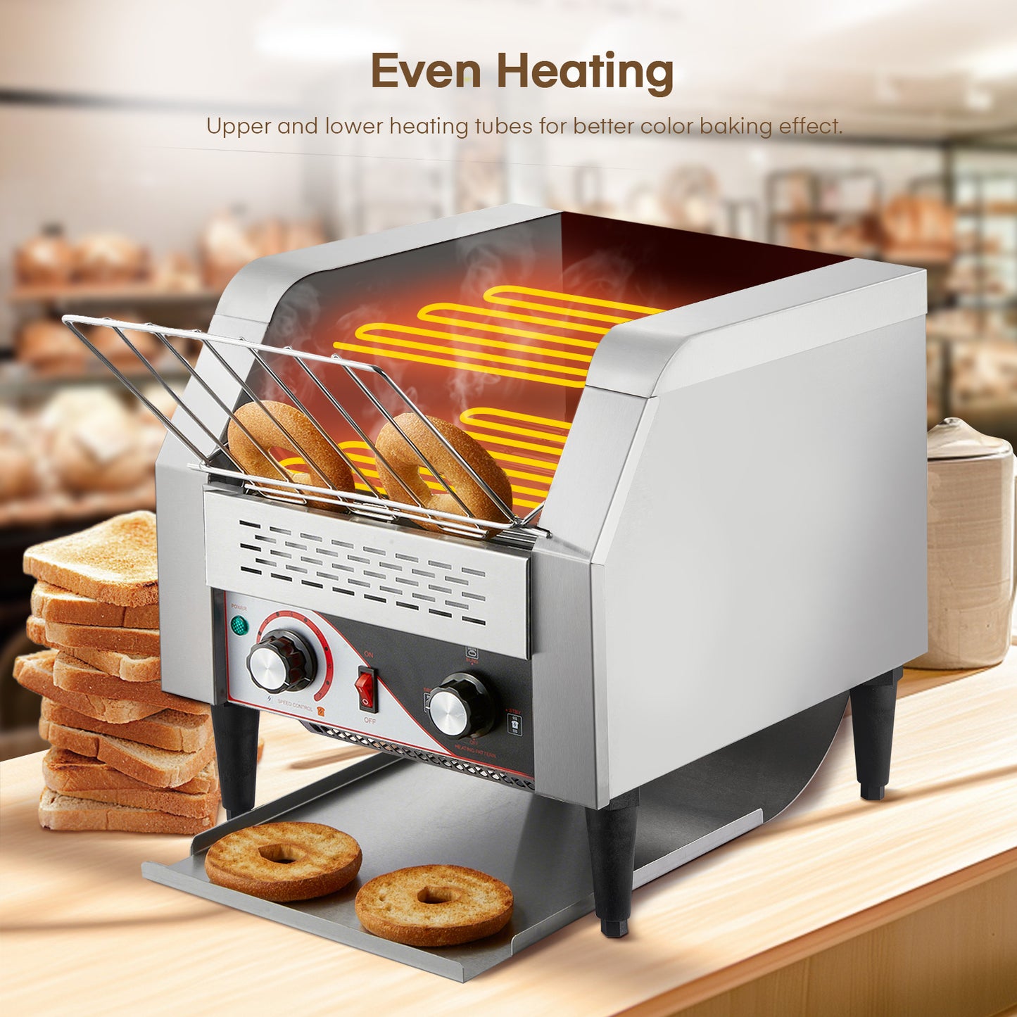350 Pcs/H Conveyor Toaster, Double Heating, Suitable for Cafes, Bakeries