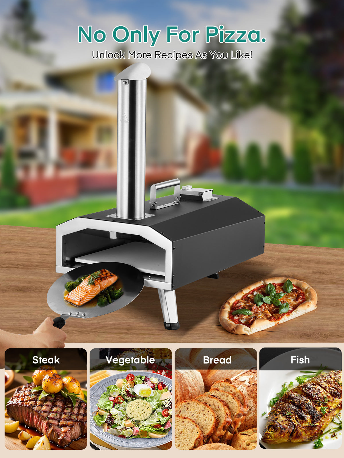 12" Outdoor Pizza Oven, FOHERE Portable Gas/Wood Pellet Pizza Oven, Ready in 90 S, Triple Insulation