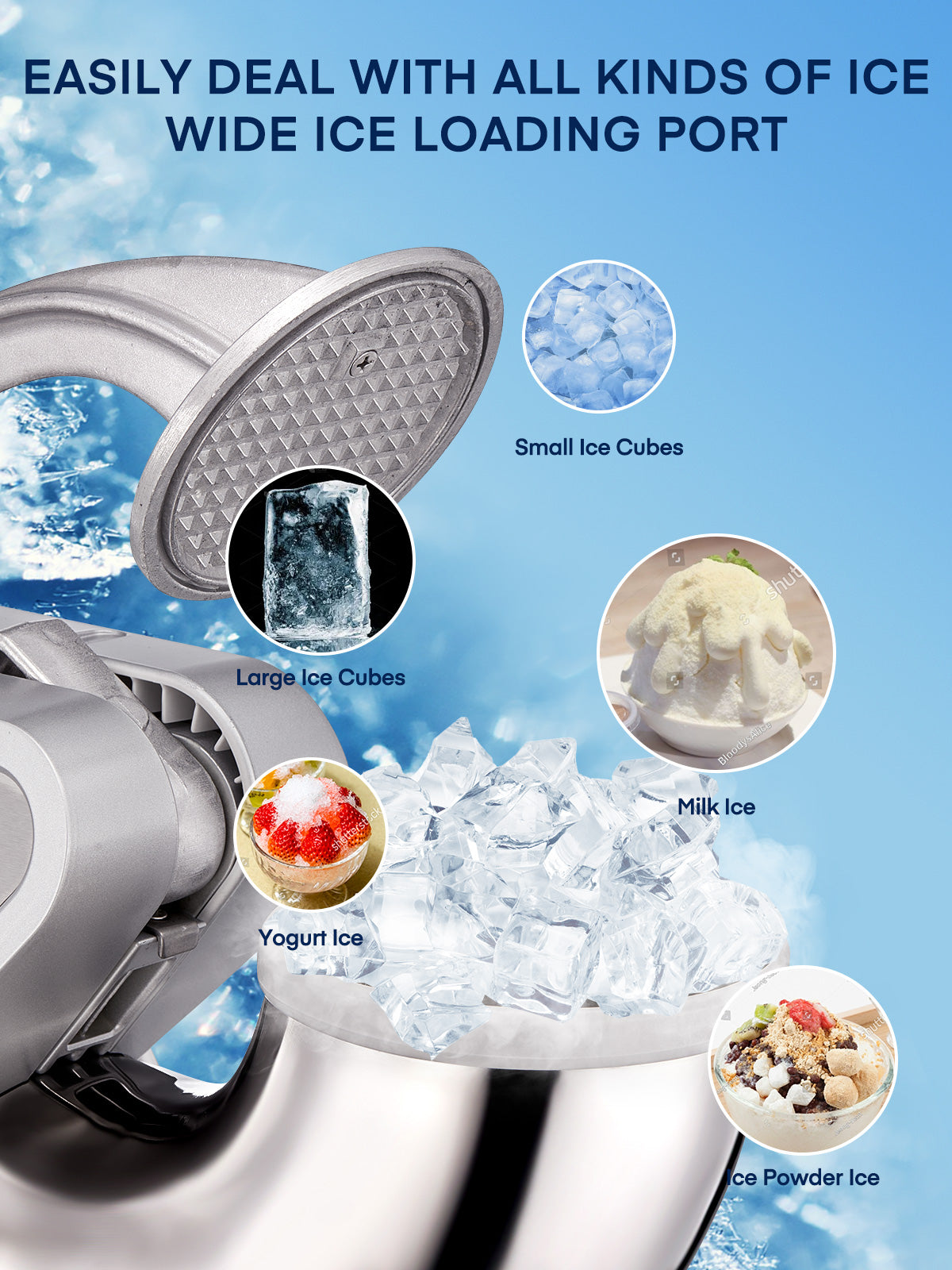 Ice Crusher 660LBS/H, 300W Electric Snow Cone Machine with Dual Blades, Stainless Steel Shaved Ice Machine