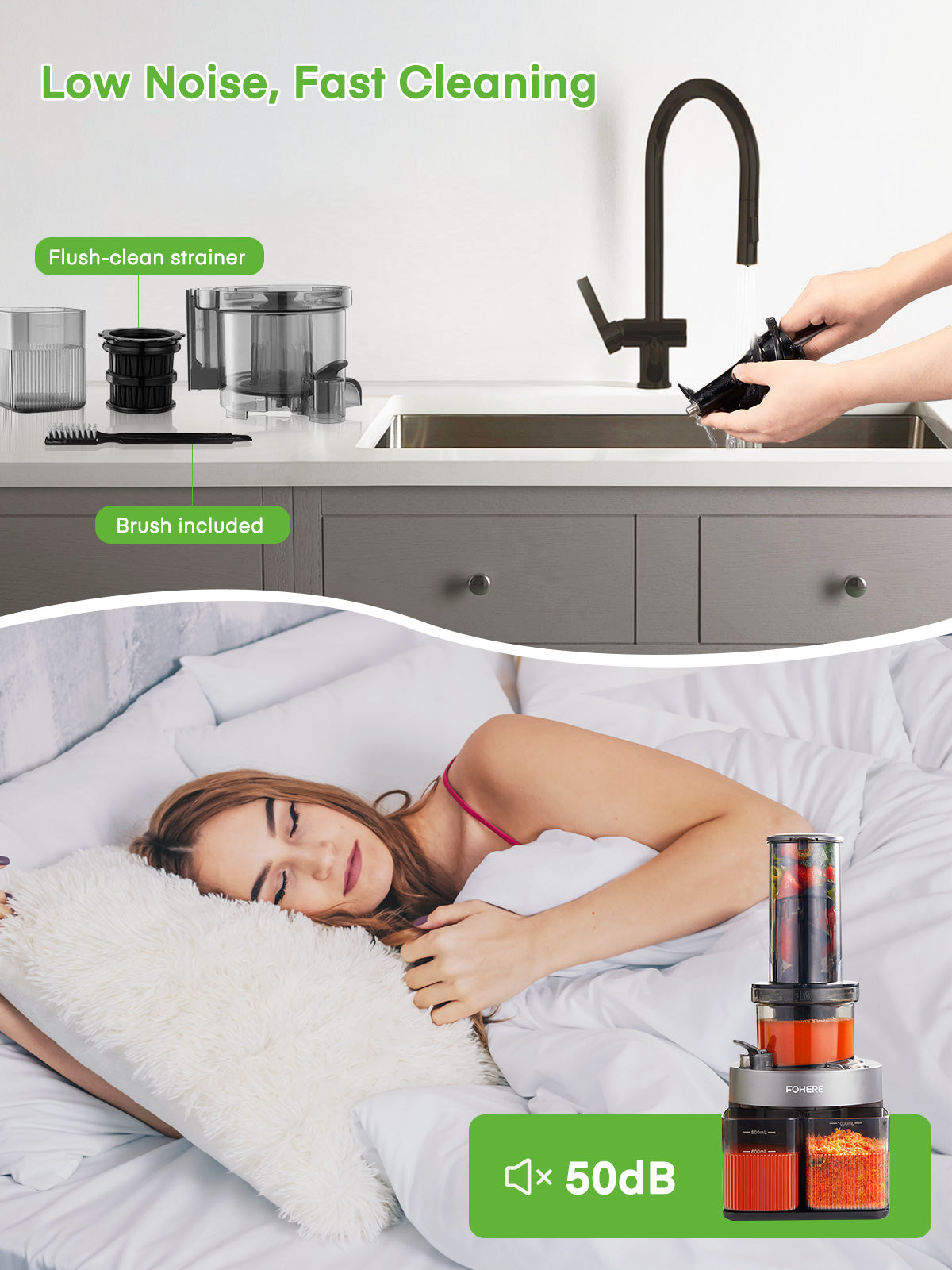 Fohere Cold Press Juicer Extractor, Juicer Machines Vegetable and Fruit Fit Whole Fruits & Vegetables with 4.72" Wide Mouth Easy to Clean, Slow Masticating Juicer with Reverse Function, Quiet Motor