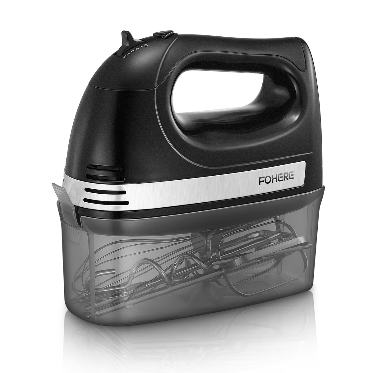 FOHERE Electric Hand Mixer with Storage Case, Compact Handheld Beater, 6 Attachments, 6-Speed