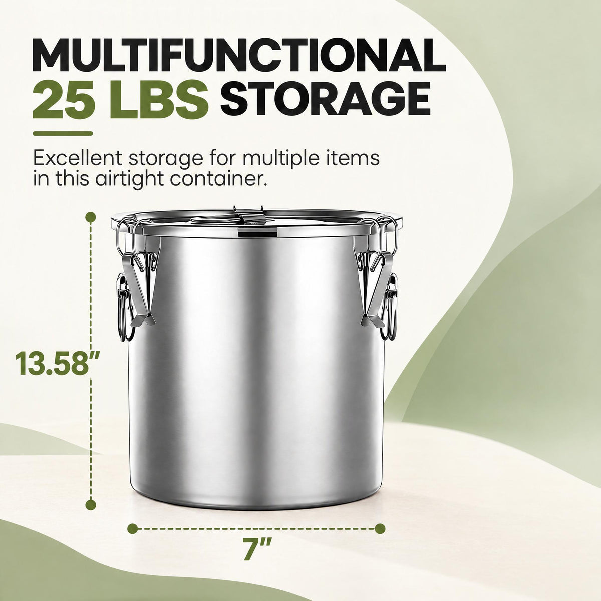 FOHERE Stainless Steel Dog Food Storage Container 25-30 LBS, Airtight Locking Lid Pet Food Bin, Moisture Proof Kibble Storage for Dogs Cats, Keep Fresh Easy to Clean