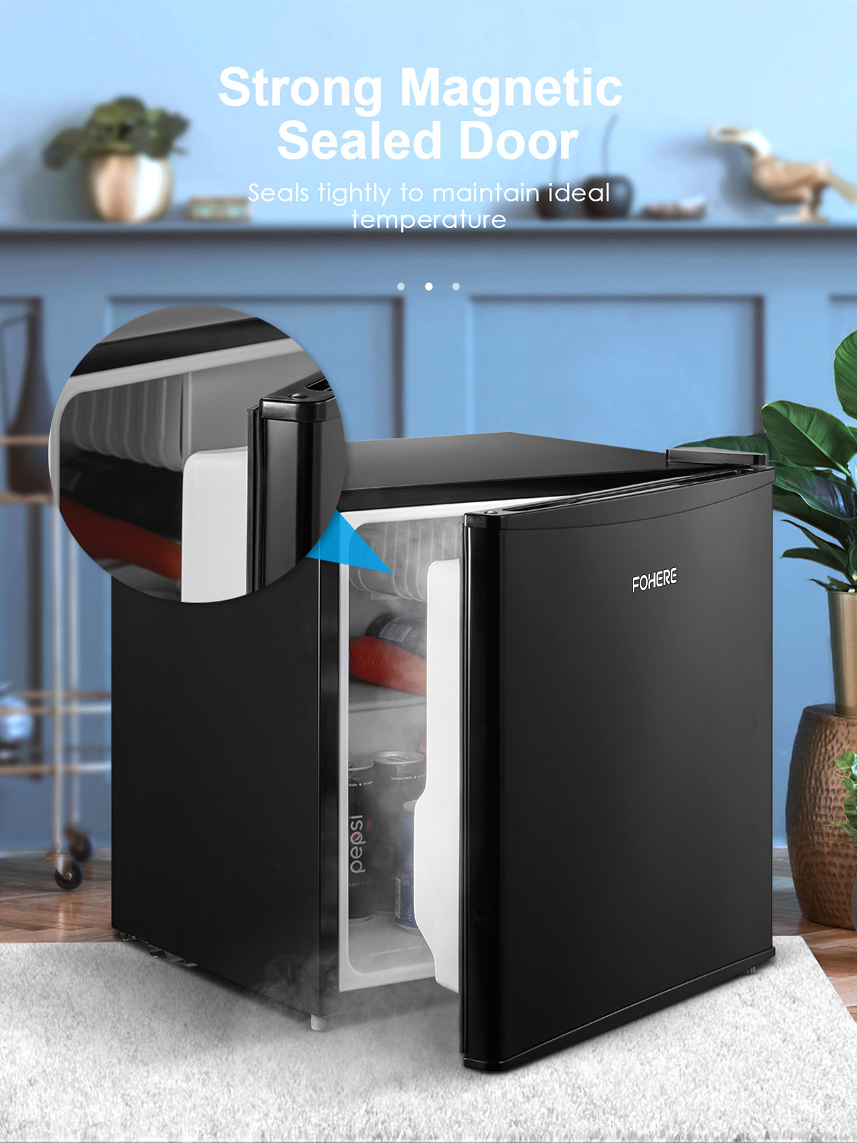 FOHERE 1.6 Cu. Ft Refrigerator with Top Freezer, Single Door, 46L Capacity, Black