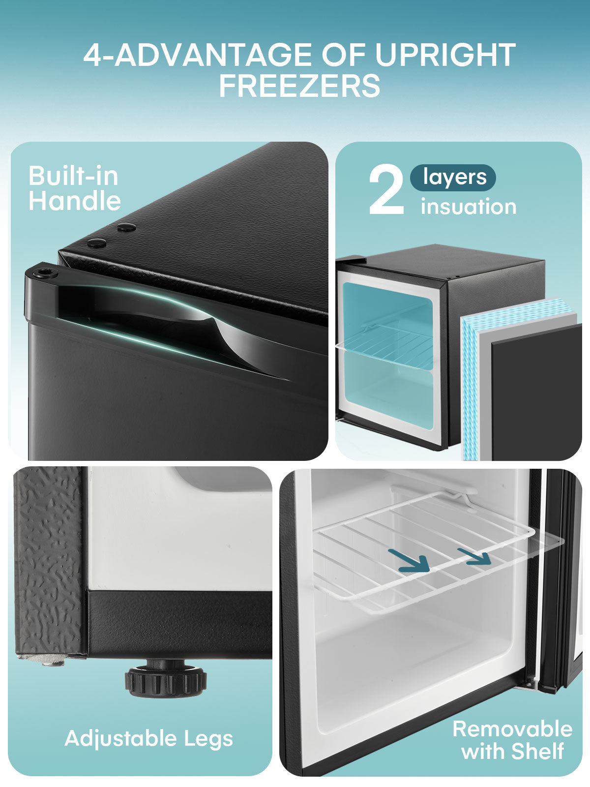 1.1 Cu Ft Mini Upright Freezer, Compact Countertop Freezer, 7-Level Thermostat, Quiet Operation, Reversible Door