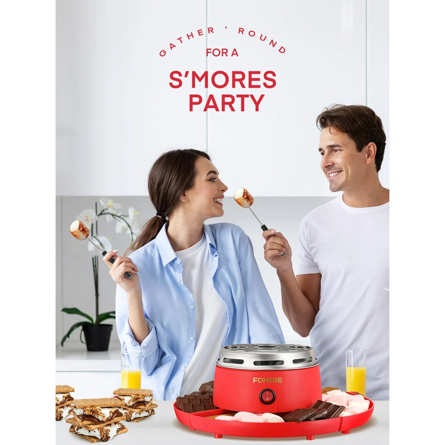 Multi-functional Tabletop Electric Marshmallow Maker with 4 Detachable Trays & 4 Roasting Forks
