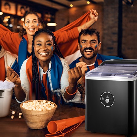 Mini Ice Maker Countertop, 9 Ice in 𝟔 𝐌𝐢𝐧𝐮𝐭𝐞𝐬, 𝟐𝟖 𝐥𝐛𝐬 Bullet-shaped Ice in 24 Hrs, 2.1Qt Water Tank, 3.3lbs Ice Basket, Quiet under 40dB, Easy One-button Operation, Super Lightweight to Move, Perfect for Parties Home Kitchen Office, Black