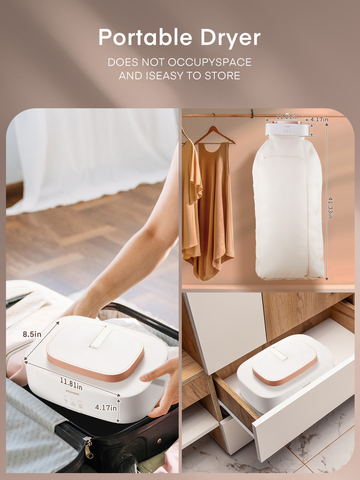 Portable Clothes Dryer, Compact Foldable Mini Dryer, 8H Timed 480 Minute Drying, with Dryer Bag, for Travel, RV, Home, Apartment, for Laundry, Light Clothes, Underwear, Baby Clothes