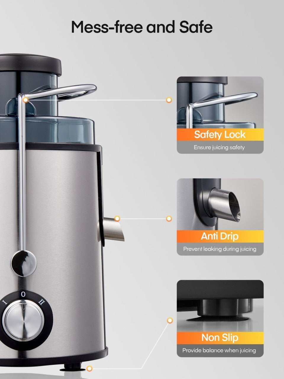 FOHERE Juicer Machines, Juicer Machines Vegetable and Fruit Easy to Clean with 3" Wide Mouth, Compact Centrifugal Juicer Extractor Anti-Drip with Dual Speeds, Recipe & Brush
