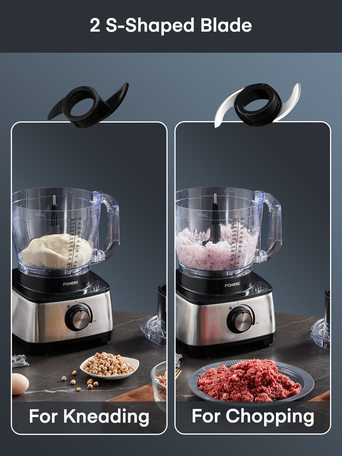 14 Cup Food Processor and Vegetable Chopper, 600W, 6 Functions for Shredding, Slicing, Doughing, Emulsifying and Juicing