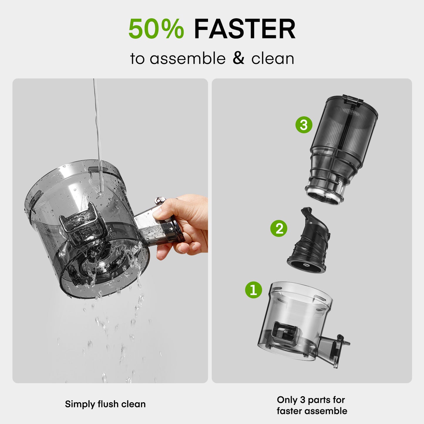 Fohere Juicer Machines, 5.3" Chute Cold Press Juicer 250 Watts, Slow Masticating Juicer Easy Clean
