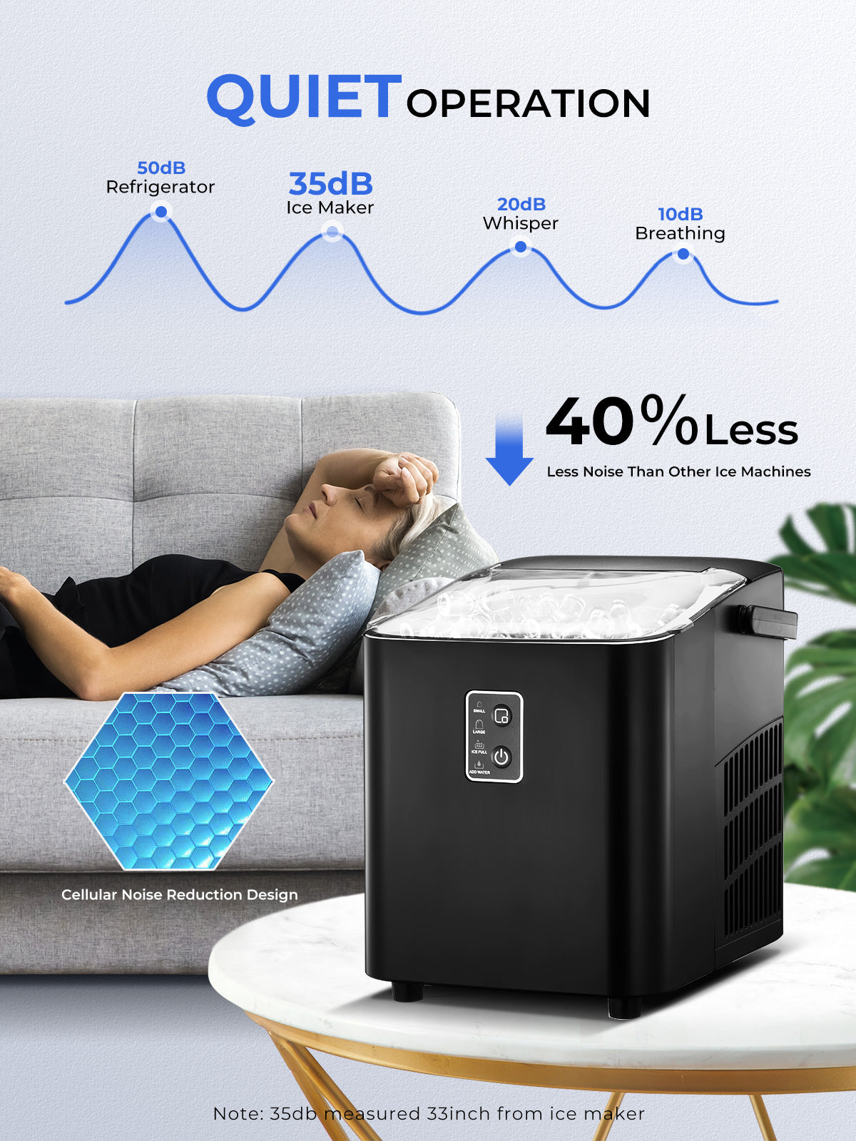 Ice Maker Machine Countertop 30lbs in 24H, 2 Sizes, Comfort Handle, Seflclean, Bullet Shaped Ice for Home Kitchen Office Bar,