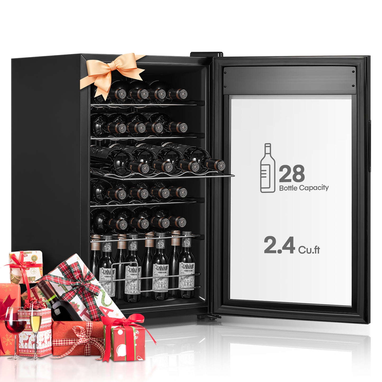 28 Bottles Freestanding Wine Cellar, Wine Fridge with Digital Temperature Control