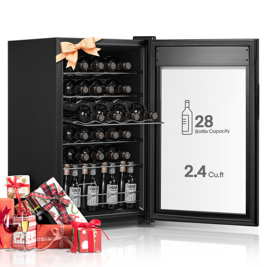 28 Bottles Freestanding Wine Cellar, Wine Fridge with Digital Temperature Control