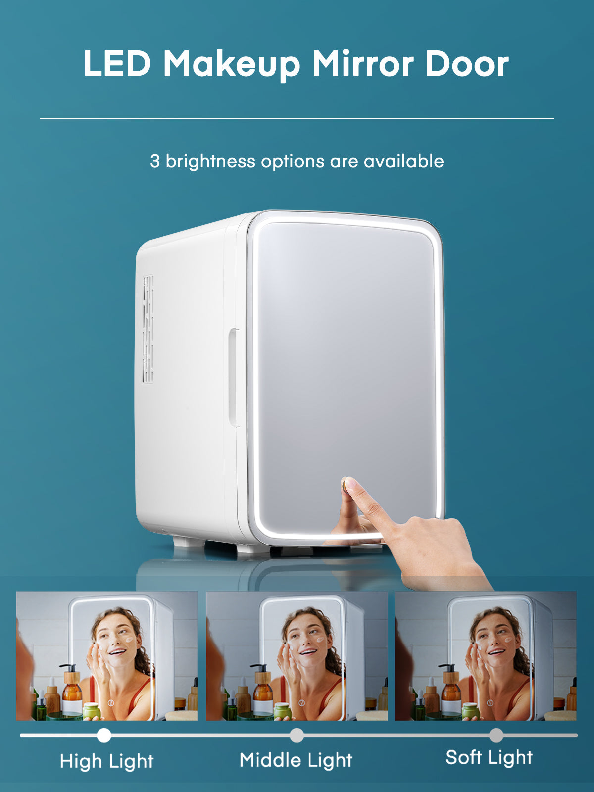 10 L Mini Fridge, Small Bedroom Refrigerator Led Mirror Door with 3-Mode, Cooler & Warmer for Dorm, Office