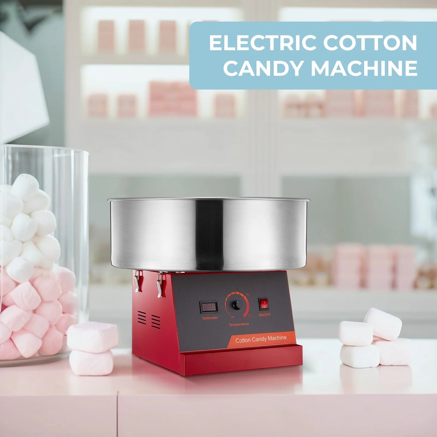 FOHERE Commercial Cotton Candy Machine, 1000W Cotton Candy Maker Machine, Candy Floss Maker with Stainless Steel Bowl, and Sugar Scoop,for Family Party, Kids Birthday Red