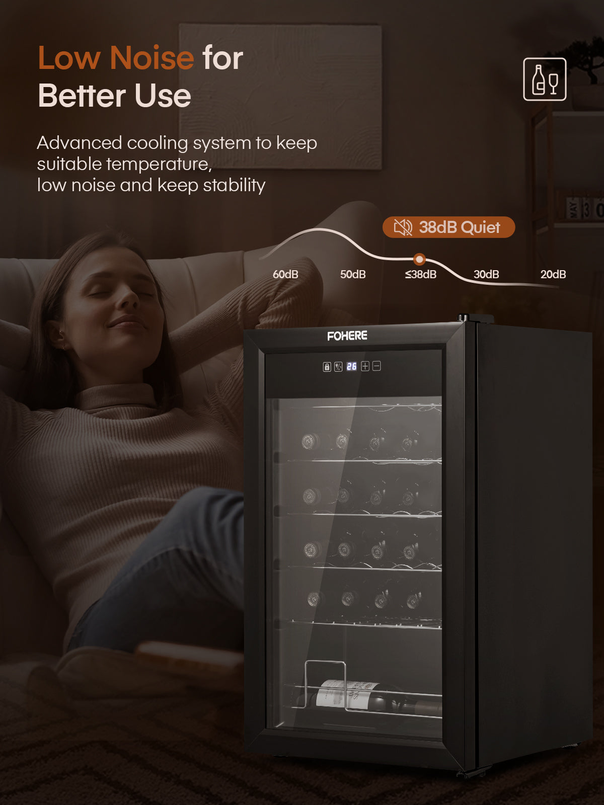 28 Bottles Freestanding Wine Cellar, Wine Fridge with Digital Temperature Control