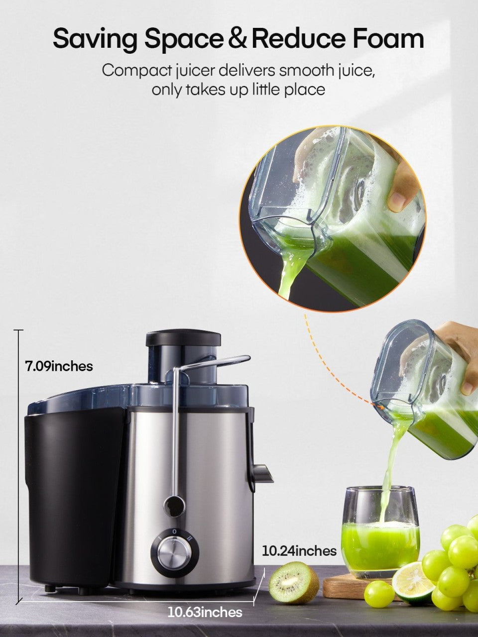 FOHERE Juicer Machines, Juicer Machines Vegetable and Fruit Easy to Clean with 3" Wide Mouth, Compact Centrifugal Juicer Extractor Anti-Drip with Dual Speeds, Recipe & Brush