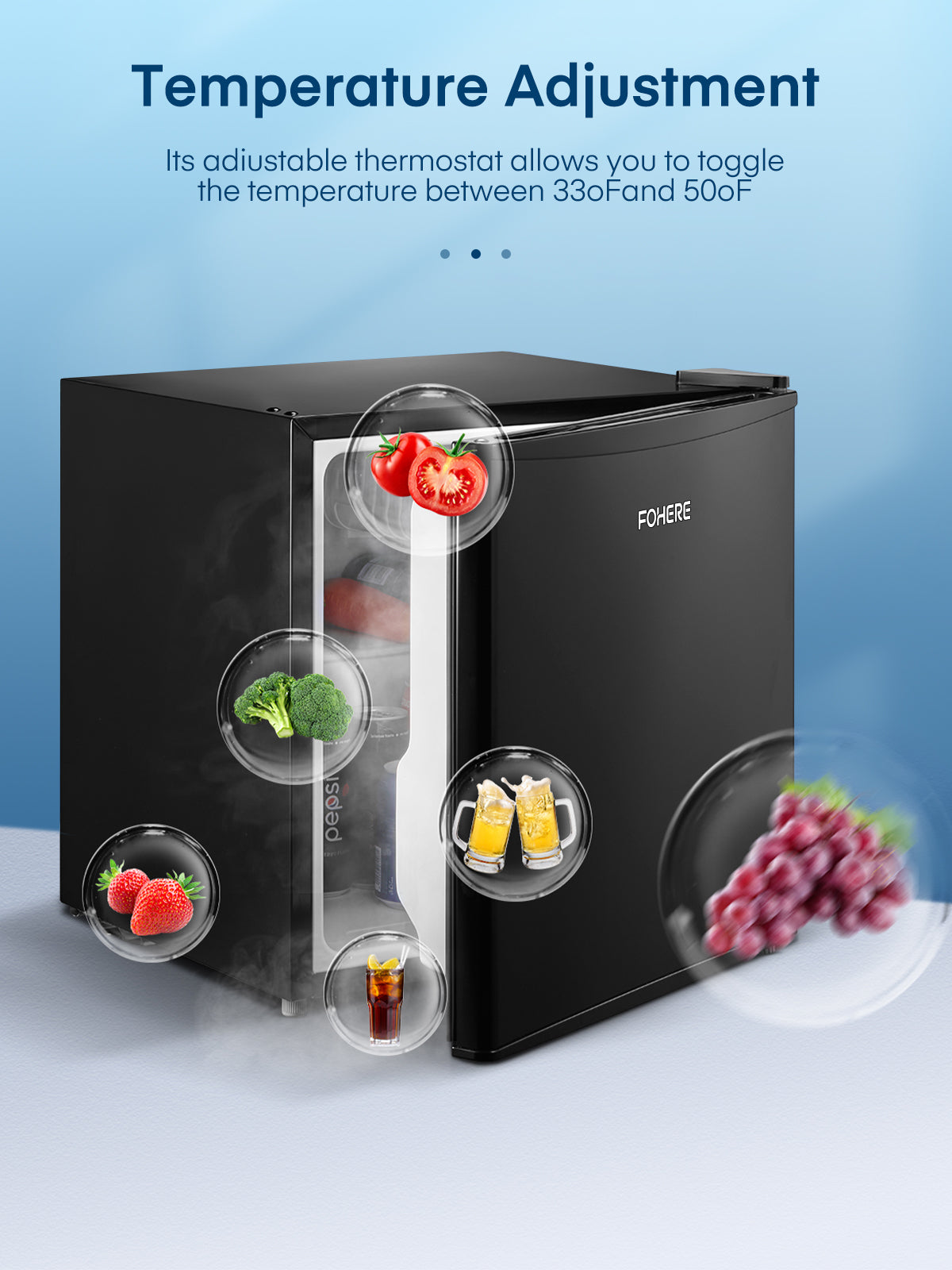 FOHERE 1.6 Cu. Ft Refrigerator with Top Freezer, Single Door, 46L Capacity, Black