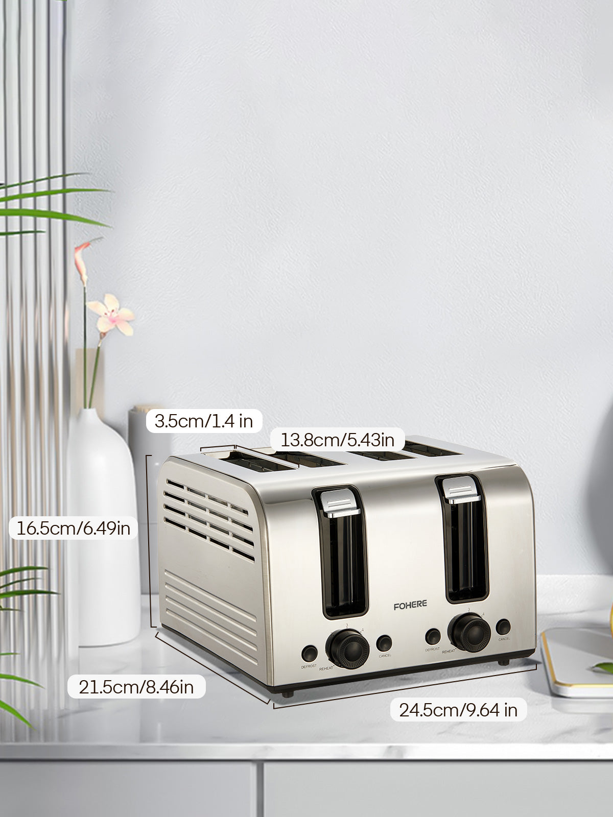 4-Slice Toaster -Stainless Steel Toaster Wide Slot, with Dual Control Panels, 6 Shade Settings, Removable Crumb Tray, Defrost, Reheat, Cancel