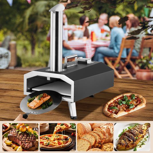 12" Outdoor Pizza Oven, FOHERE Portable Gas/Wood Pellet Pizza Oven, Ready in 90 S, Triple Insulation