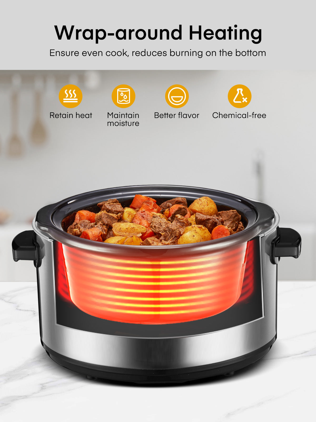 FOHERE 6.0 Qt Programmable Slow Cooker, Ceramic Ineer Pot, Adjustable Temperature & Cooking Times, Dishwasher Safe Stoneware Pot & Tempered Glass Lid