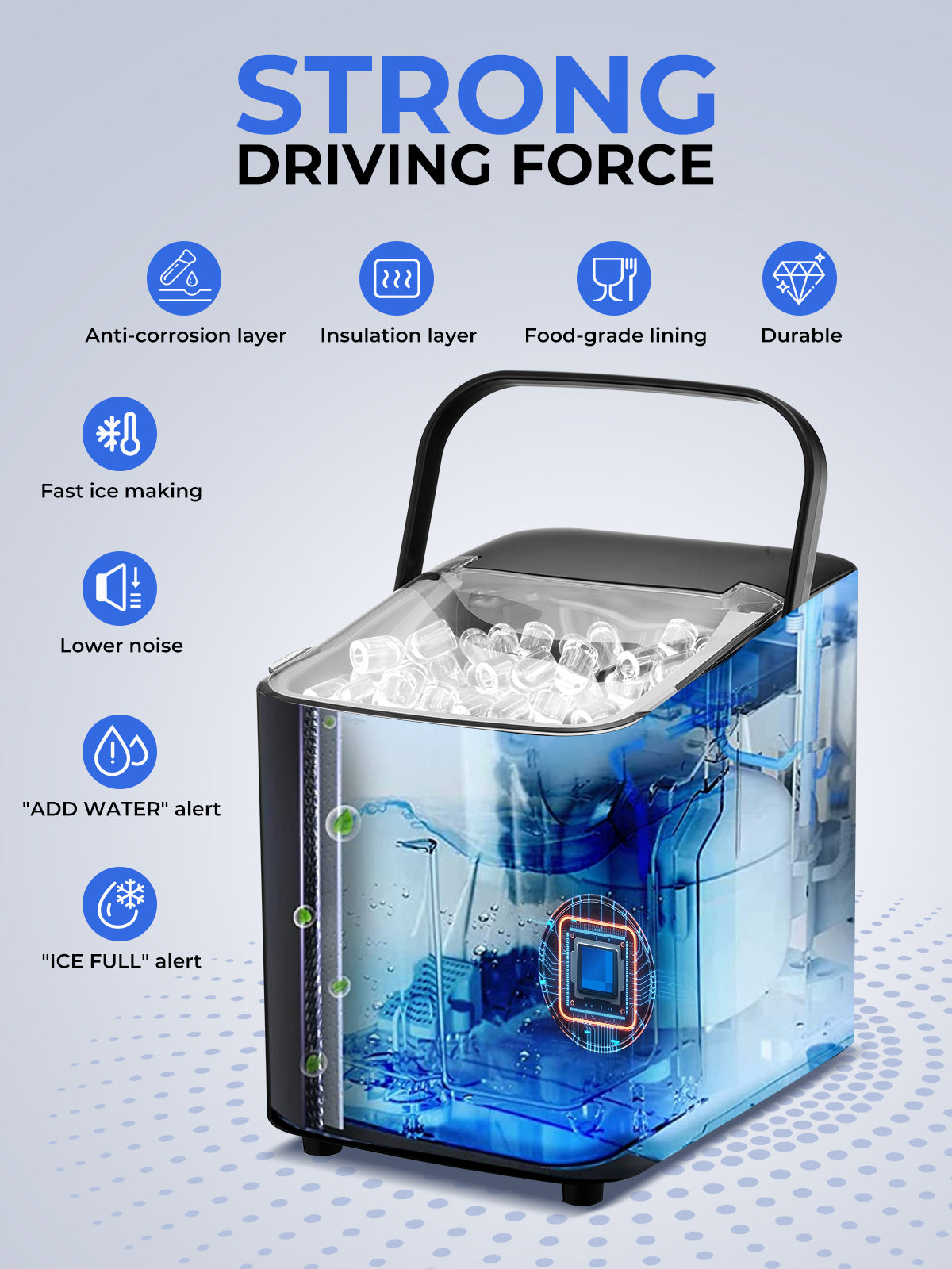 Ice Maker Machine Countertop 30lbs in 24H, 2 Sizes, Comfort Handle, Seflclean, Bullet Shaped Ice for Home Kitchen Office Bar,
