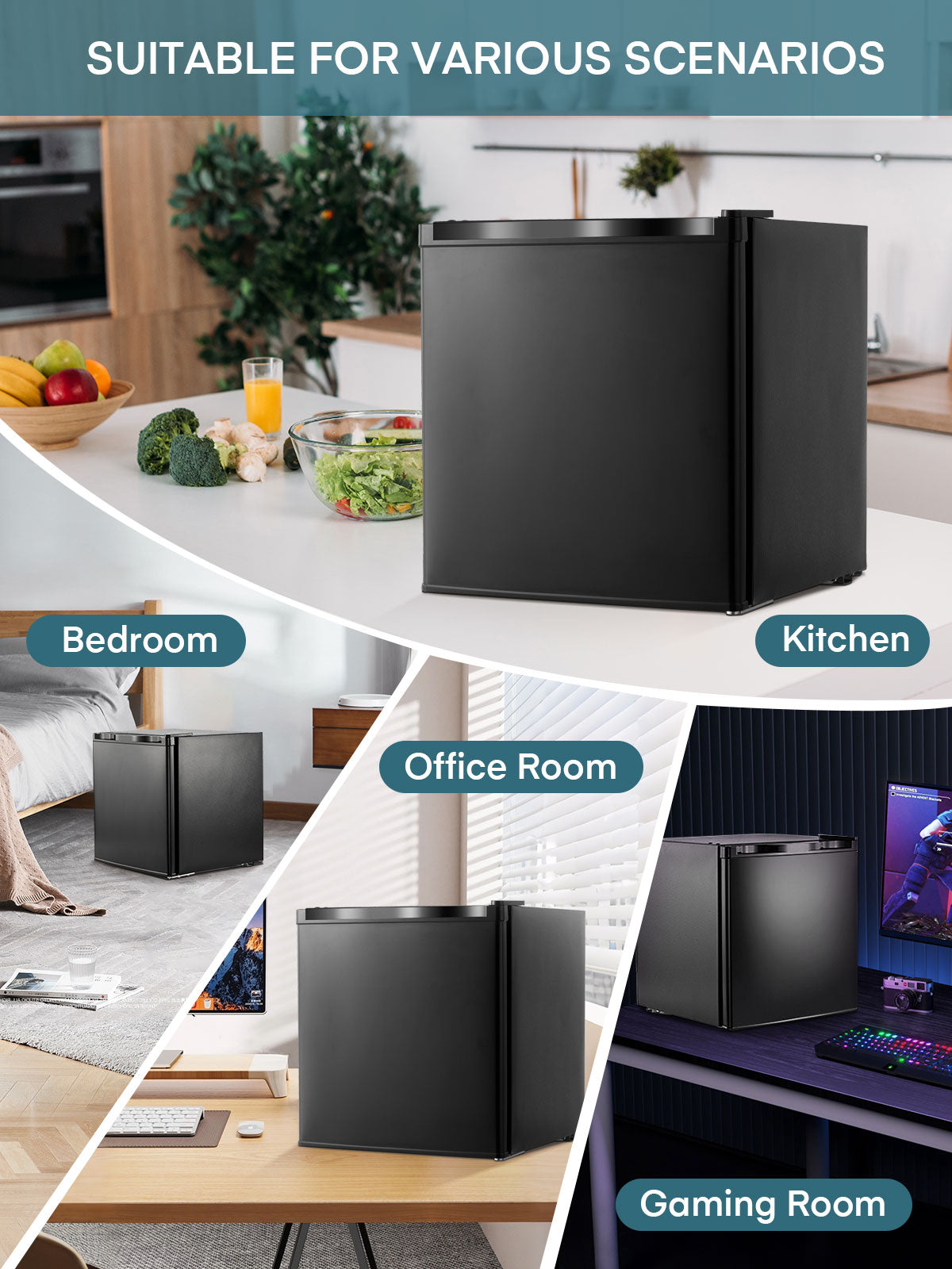 FOHERE 1.1 Cu.Ft Mini Freezer Countertop, Compact Upright Freezer with Reversible Door, Removable Shelves, Small freezer for Home/Dorms/Apartment/Office, Black