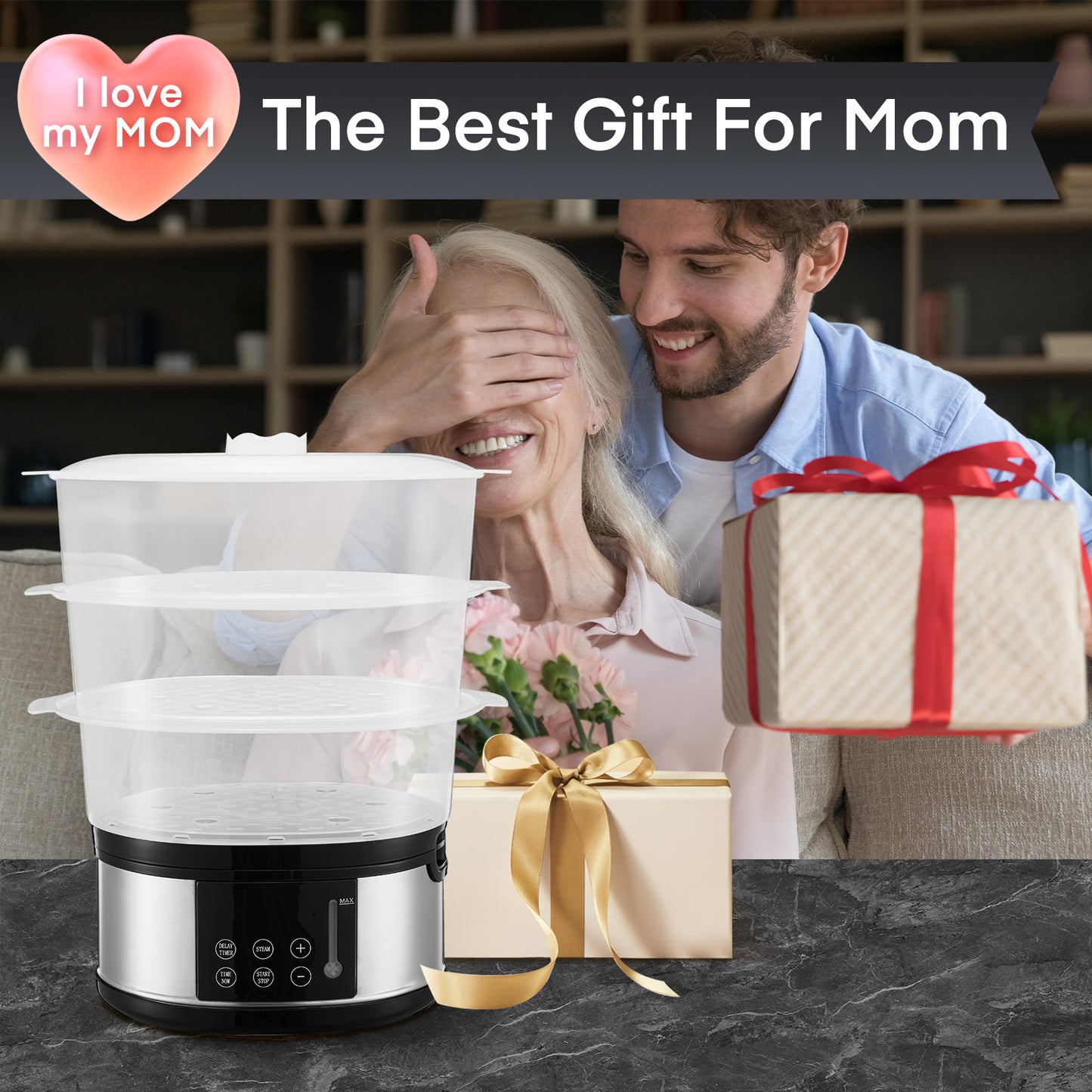 3 Tier Food Steamer 13.7QT, FOHERE 800W Electric Food Steamer for Cooking, Auto Shut-off 60-min Timer, 24H Delay Start Timer for Veggies Seafood Rice