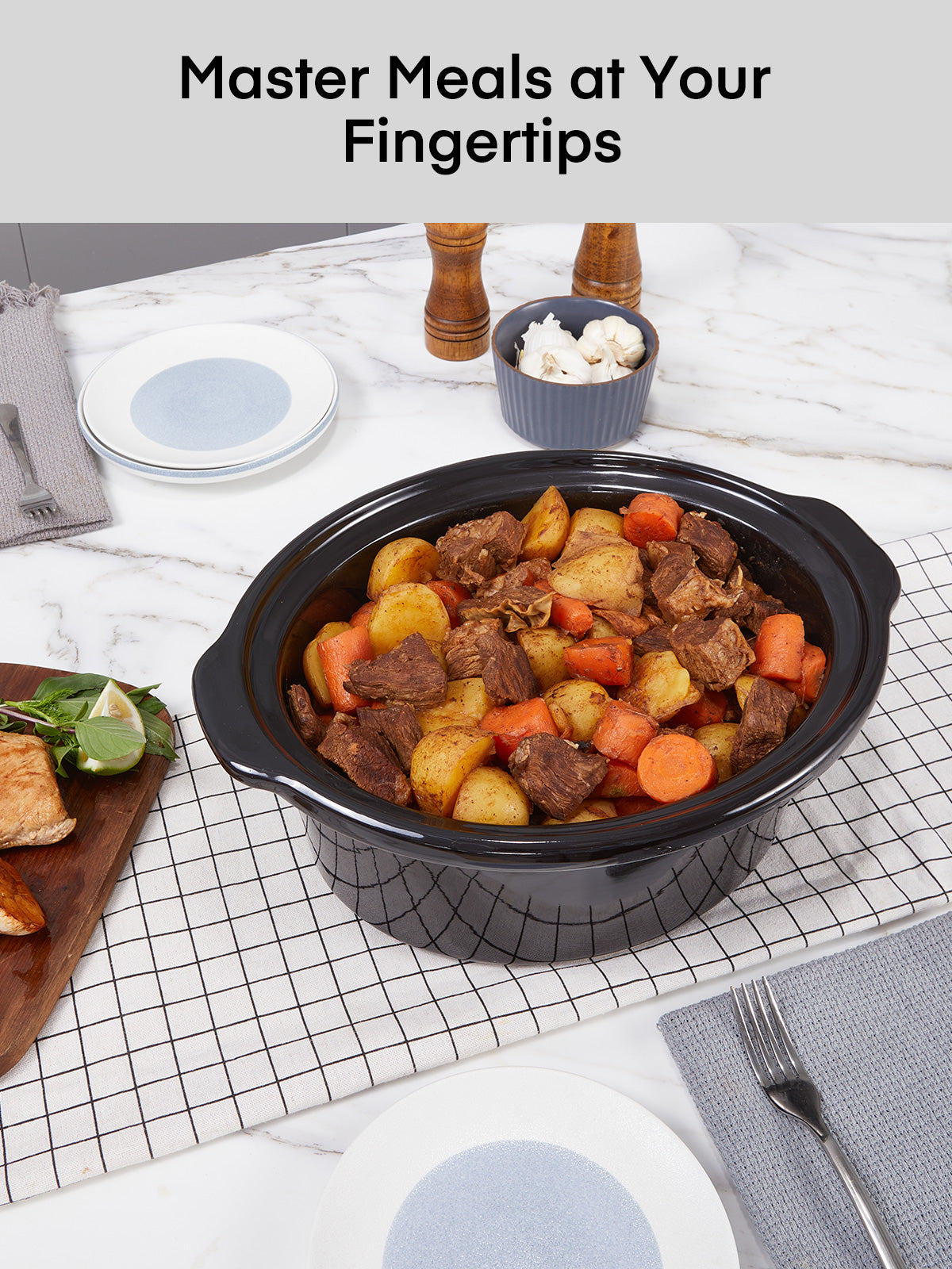 FOHERE 6.0 Qt Programmable Slow Cooker, Ceramic Ineer Pot, Adjustable Temperature & Cooking Times, Dishwasher Safe Stoneware Pot & Tempered Glass Lid