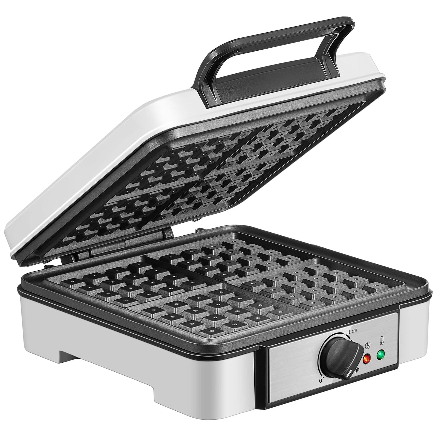 Belgian Waffle Maker 𝟒 𝑺𝒍𝒊𝒄𝒆𝒔, 𝟏𝟐𝟎𝟎𝑾 Waffle Iron, Waffle in 𝟓 𝑴𝒊𝒏𝒔, 5 Browning Levels, Nonstick Plates, Cool-touch Handle, Anti-scald, Anti-overflow, Indicator Lights, Recipe, White