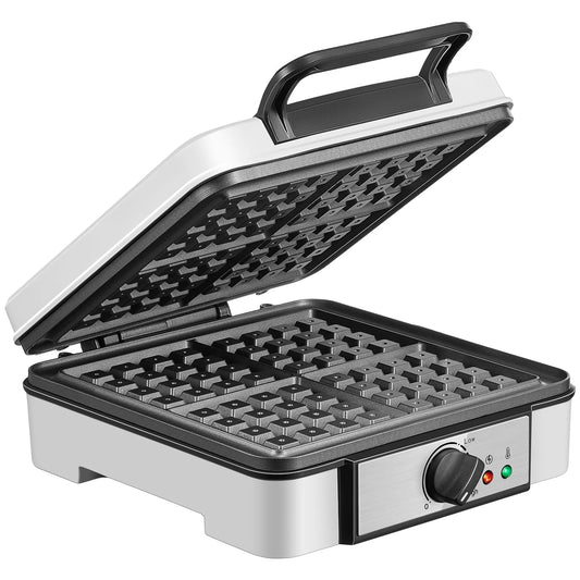 Belgian Waffle Maker 𝟒 𝑺𝒍𝒊𝒄𝒆𝒔, 𝟏𝟐𝟎𝟎𝑾 Waffle Iron, Waffle in 𝟓 𝑴𝒊𝒏𝒔, 5 Browning Levels, Nonstick Plates, Cool-touch Handle, Anti-scald, Anti-overflow, Indicator Lights, Recipe, White